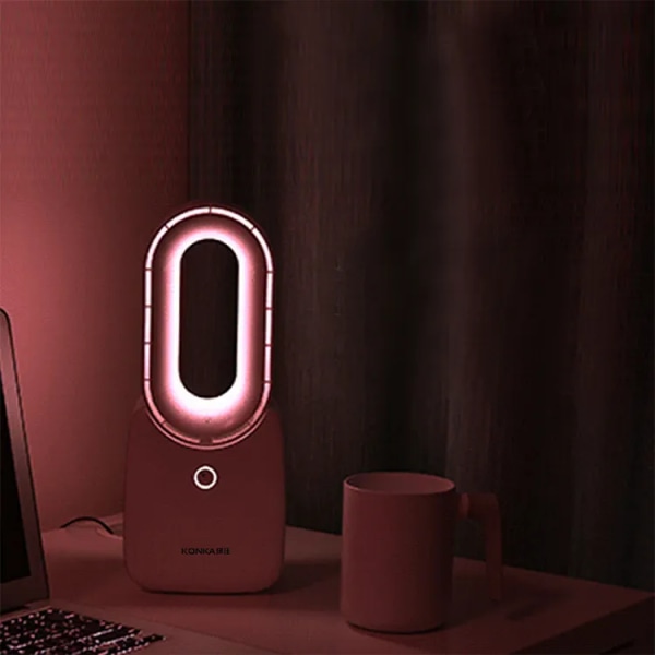 Skrivebordsvifte, bladløs vifte Liten bordvifte, med berøringskontroll 5-farger dekorativt LED-lys for kontorsoverom (rosa)