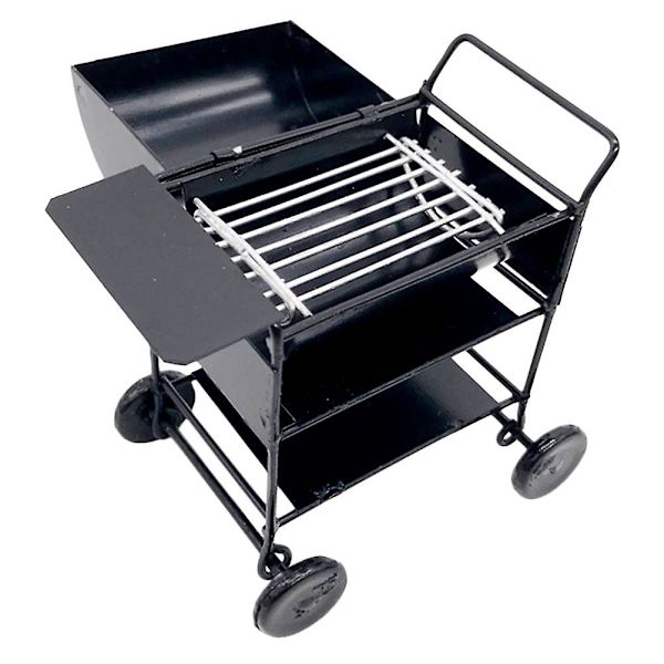 Liten Utomhusgrill Miniatyrgrill Mini Dockugn Modell Miniatyrgrillvagn Leklåtskök Black 9.5x8.3cm