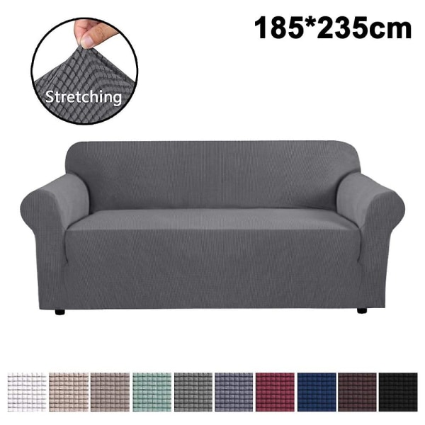 Stretch Soffaöverdrag Möbelskydd Sofföverdrag Mjuk Med Elastisk Bottencheckar Fleece Universal Enfärgad Soffaöverdrag Ljusgrå 185x235cm Light grey 185x235cm