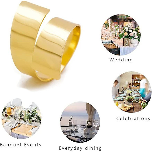 Metallservettringar, 6 stycken Guld Servettring, servettringar, ihåliga metallservettringar, servetthållaröglor för bordsdekorationer, bröllop, middag (guld)