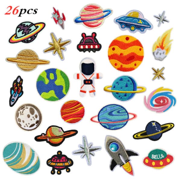 26 STK Broderede Strygemærker, Rum Planet Astronaut Broderi