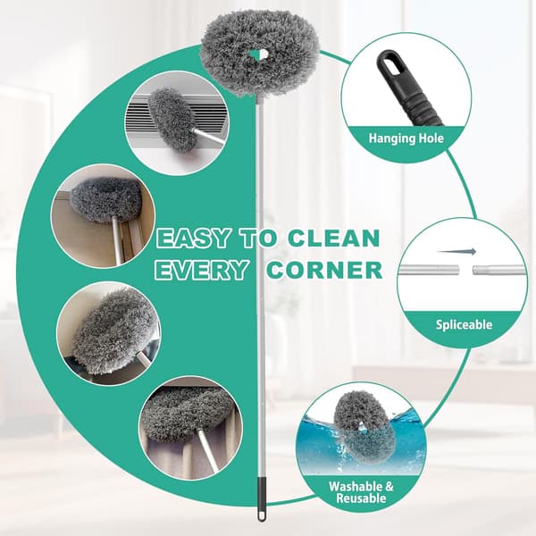 Ceiling Fan Cleaner Duster Reusable Microfiber Ceiling Fan Blade Cleaner Detachable Duster with Extension Pole Adjustable from 33 to 140 cm