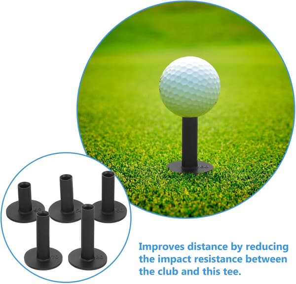 5 Pcs Black Silicone Golf Tees Set Flat Head 42mm-80mm Flexible Golf Ball Stands