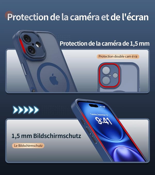 Magnetic Case for iPhone 16, Compatible with MagSafe, Translucent Matte Back Slim Shockproof Case, Storm Blue