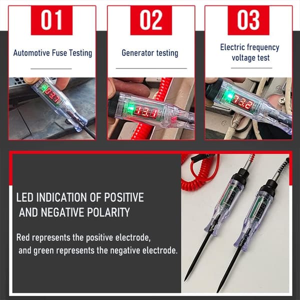 Heavy Duty 3-70V Car Test Light, Digital LED Relay Tester with 110\" Telescopic Spring Cable