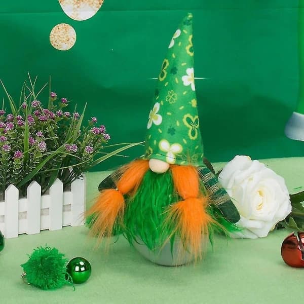 HA-St. Patrick's Day Gnome Plush Elf Decorations, Table Decoration, A Shelf