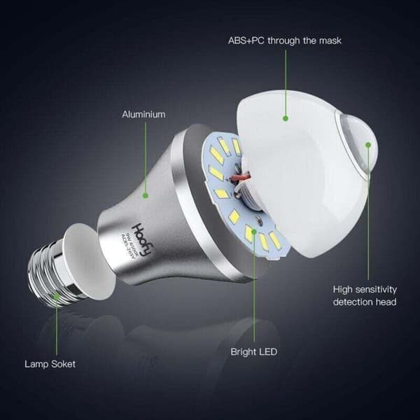 E27 Motion Sensor Bulb, 9W Cool White LED Lamp, Smart Switch Bulb for Bathroom/Stairwell/Front Door/Garage