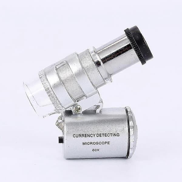 Mini Microscope Magnifier Portable Microscope Magnifying Glass LED UV Light for Jewelry (silver) (1pc)