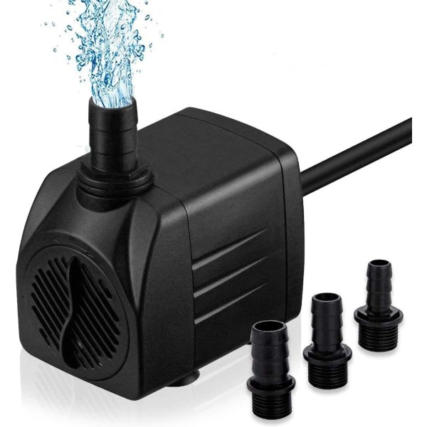 Nedsänkbar vattenpump, ultraljudsstyst (25W), IPX8, 4 sugfötter, 1500L/H, 220V 50Hz, lyfthöjd 2m och 3 munstycken, akvarium simbassäng akvar