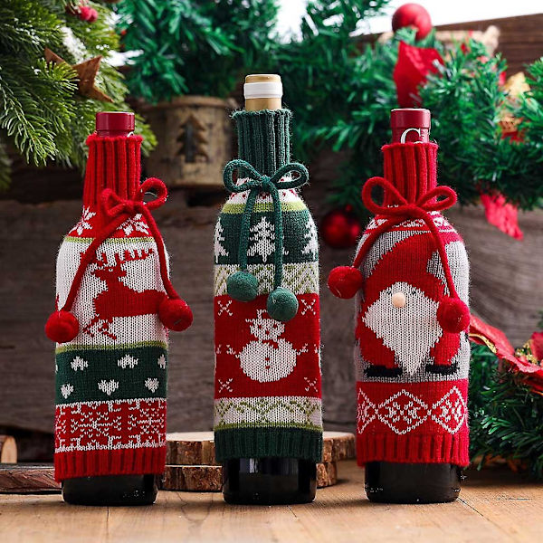 Julevinflaske-Hætter Juletema Bordpynt Ornament Elg/Snemand