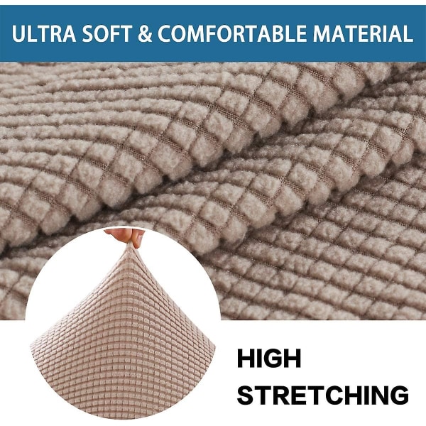 Elastisk putetrekk for sofa - Møbelbeskytter med elastisk kant - Liten rutete elastan jacquardstoff (2 Loveseat putetrekk, sand)
