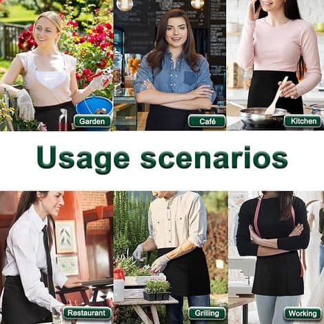 4-delt taljeforklæde, kort køkkenforklæde til mænd, kvinder, servitrice, kok, perfekt til restaurant, café, bar