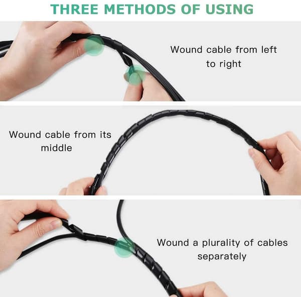 2-pack Spiral Cable Wrap, Flexible Cord Management Organizer, Tangle-Free Wire Protector for Home and Office, Black