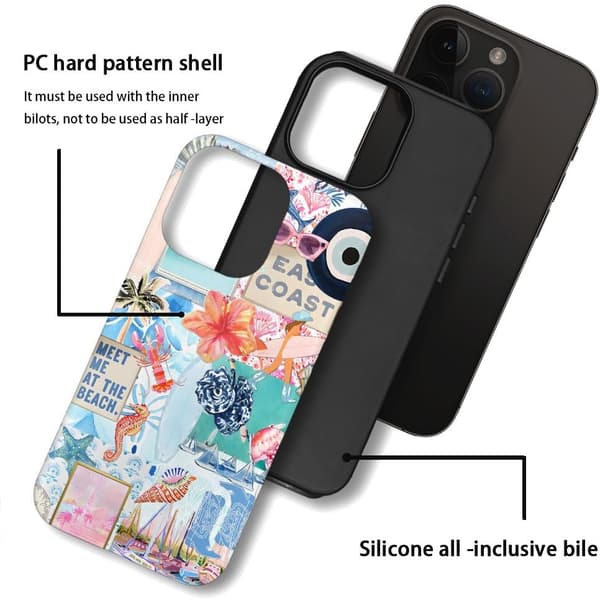 Generic Case Compatible with iPhone 16 Pro Max, Scratch-Resistant Hybrid 2-Layer Hard Case, Seashell Beach Summer Jellyfish Collage