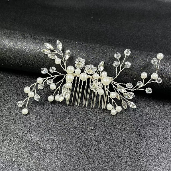 Silver Bridal Rhinestone Pearl Hair Comb Headpieces Wedding Hair Accessories for Brides Bridesmaid Women（6.6*2.3inch）