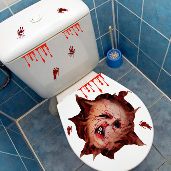 2 Ark Halloween Toiletlåg Stickers 3D Gyserkranie Badeværelsesvæg Dekaler DIY Gysende Hjem Decor Badeværelse Skrigende