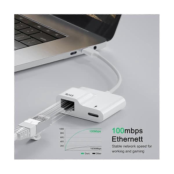 USB C - Ethernet-sovitin, USB Type C - RJ45 Gigabit Ethernet LAN -sovitin 60 W laturilla, /P 2024THO