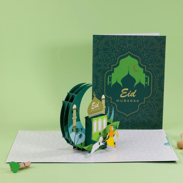 Religiösa semester gratulationskort Handgjorda 3D slott och Moon Pop Up Card