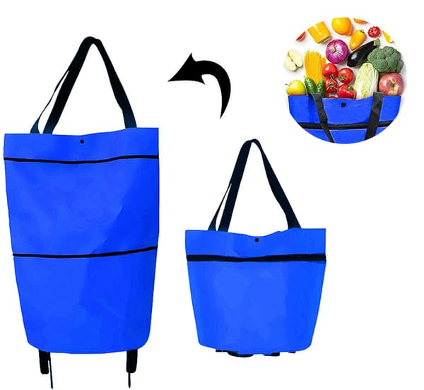Foldable Trolley Bag, Adjustable Size, Portable, Blue