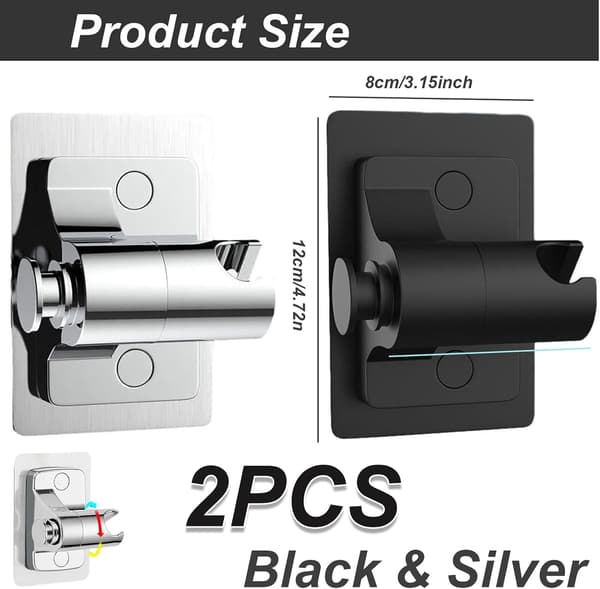 Universal Shower Head Holder 2-pack Adjustable Shower Bracket Handheld Shower Holder Wall Mount Black and Silver for Bathroom
