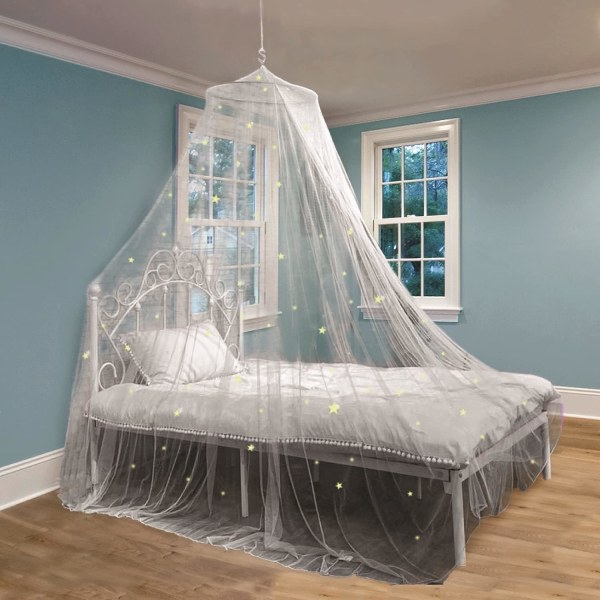 Sänghimmel för flickor Säng med glödande stjärnor - Princess Room Dekor, taknät för att cover toddler | Full, dubbel storlek K
