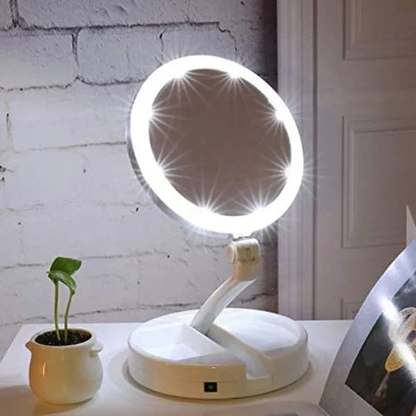 Portable Folding 1x/10x Magnification LED Lighted Double-Sided Makeup