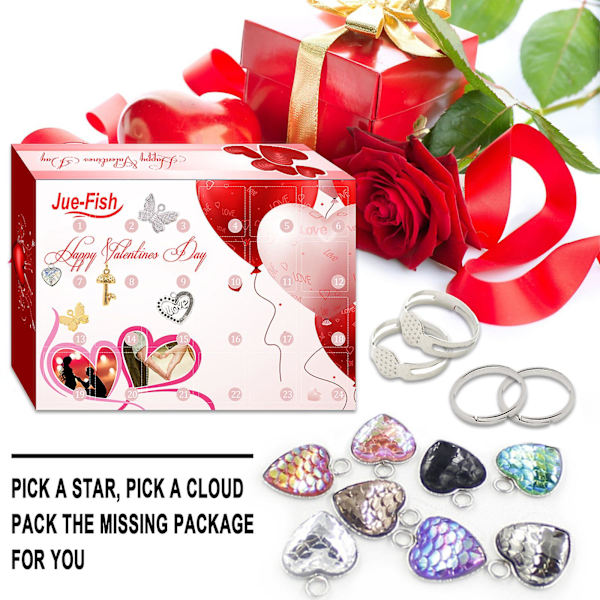 Jue-fish Valentinsdag Blind Box 24 Nedtælling DIY Halskæde Ring Smykker Valentinsdag Overraskelsesgaveæske