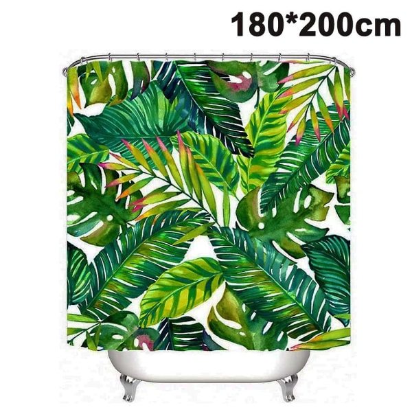 Tropisk Duschdraperi, Grön Banan Palm Leaf Tyg Badrumsgardiner Set Med Krokar Badrumsdekoration Maskintvättbar Stil 3180x200cm Style 3 180x200cm