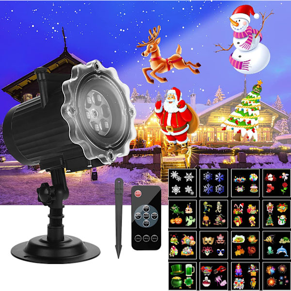 LED Utendørs Juleprojektor med 16 Lysbilder Projeksjonslampe IP44 Vanntett med Fjernkontroll Utendørs Julelys for Jul