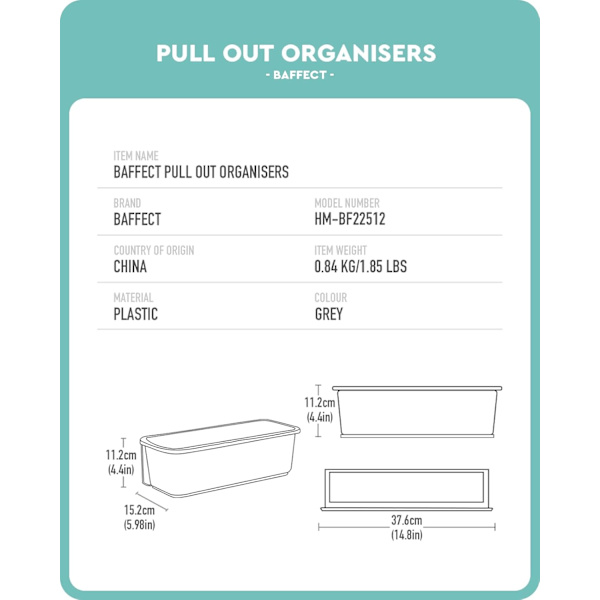 2-pack Sliding Cabinet Baskets, Pull-Out Under Sink Organizer for Kitchen and Bathroom, Wall Mounted, Grey Grey