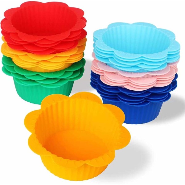 54 Pack Silicone Muffin Cups, Silicone Cupcake Baking Cups Reusable Muffin Liners Cupcake Wrapper Cups Holders for Muffi