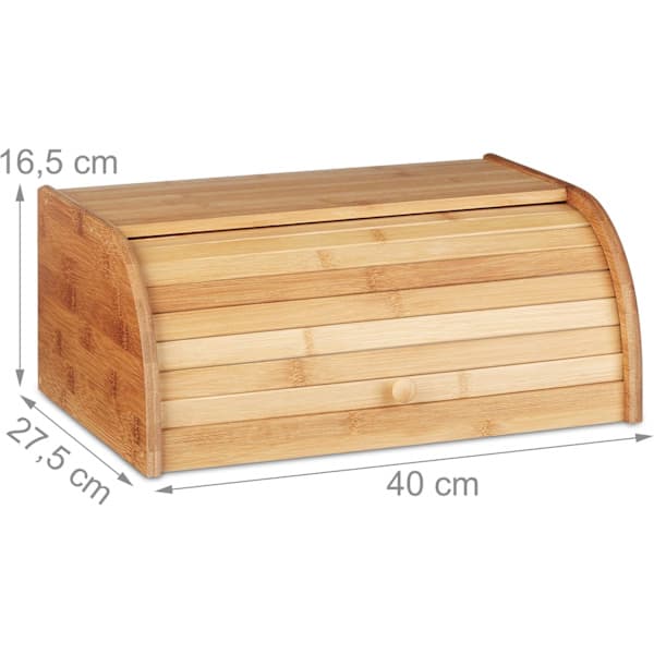 Bamboo Bread Box 16.5 x 40 x 27.5 cm, Roll-Top Bread Bin, Louvered Bread Box, Wooden Bread Bin, Bread Container, Natural