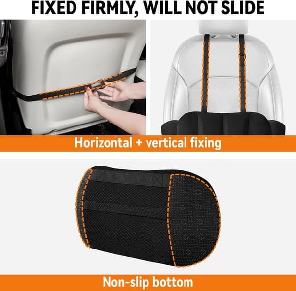 Lumbar Support Pillow - Back Support - Car Lumbar Support Pillow - Height Adjustable Lumbar Support Pillow - Lumbar Support Pillow with Straps (Ho)