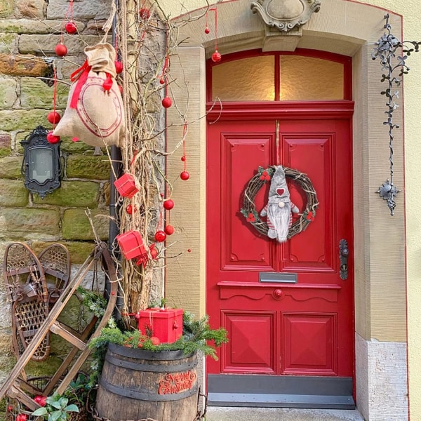 Julepyntsett, 22 cm julekrans til inngang, julekrans til dør, bilpynt til å henge på veggen.