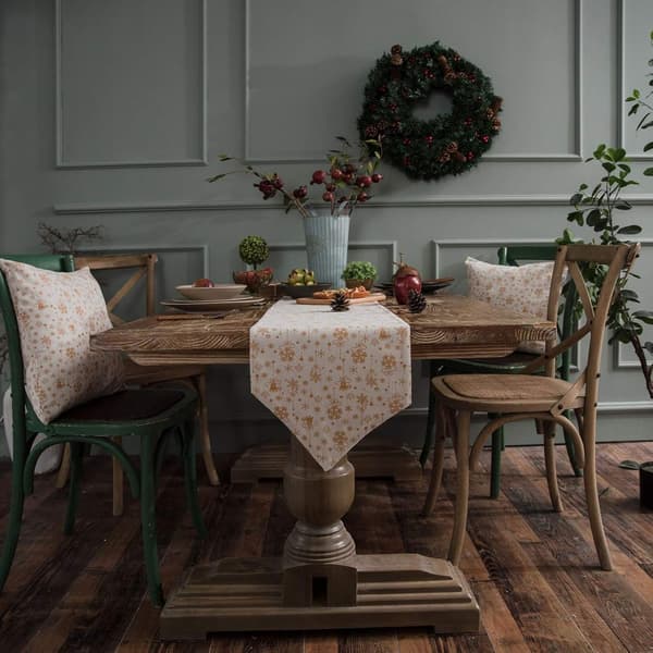 Christmas Tree Pattern Cotton and Linen Table Runner, Modern Dec