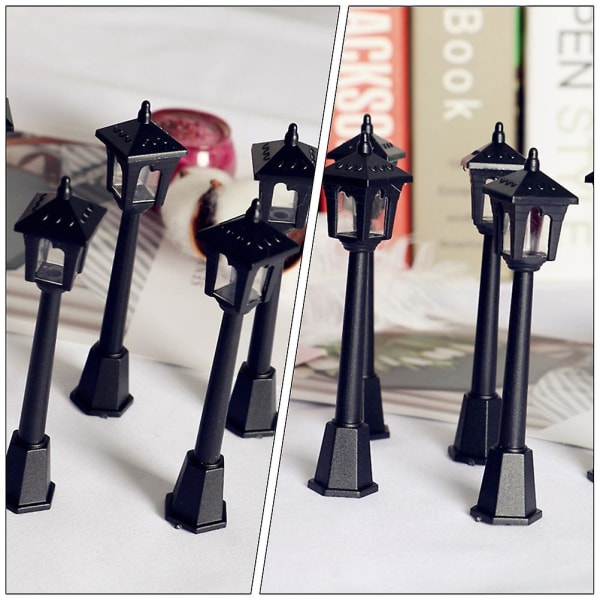 6 stk Mini Gatelys Modell Dukkehus Mikro Landskap Fehage Tilbehør Svart 8X1.8CM