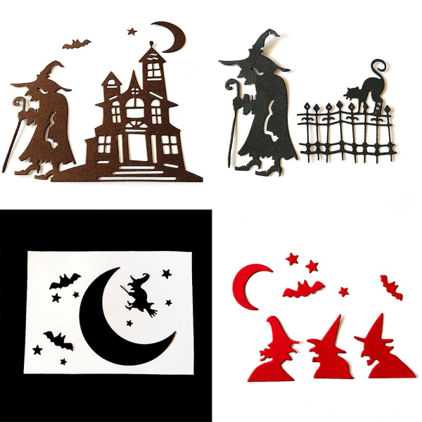 Halloween Witch Metallileikkaus stensiili malli Scrapbooking Tee itse albumi Leimat Paperi Kortti Kohokuviointi Ornamentti Käsityö