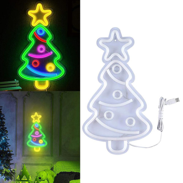 Julgran Neon LED-skylt USB-driven Ljusfest Väggdekor