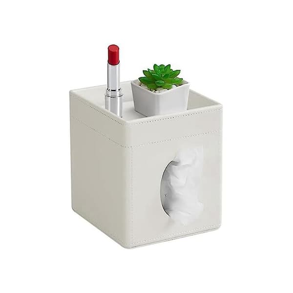 Tissue Box, PU Leather Tissue Holder for Bathroom, Office Desk, Decorative Tissue Holder (White)