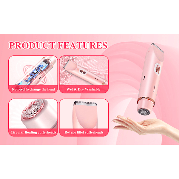 2-i-1 Bikini Trimmer Elektrisk Barbermaskin for Kvinner, Vanntett, Hårfjerning for Barbering av Ben, Armer, Armhuler Ansikt Rosa, Dobbelthode Purple