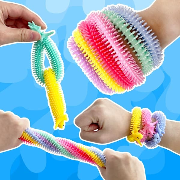 40-pack stretchiga strängfidgetleksaker, dinosauriesensoriska strängleksaker, strängfidgetleksaker för barn och vuxna stresslindring, festgåvor