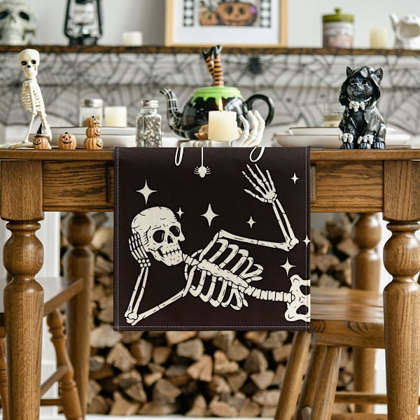 Läskig Skelett Spindelben Halloween Bordlöpare, Semesterkök Matbord Dekoration för Hemfest Dekor 13 x 90 Tum