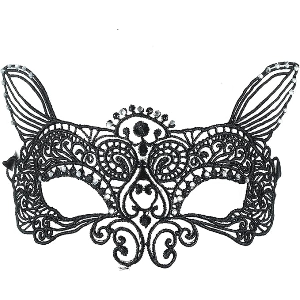 Black Lace Mask Hard Material Lace Mask med Rhinestones for kostymetemafest