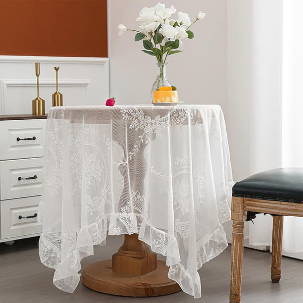 White Lace Rectangular Tablecloth with Ruffle, Chic Ruffled Overlay, French Rustic Vintage Embroidered Tablecloth 55x72inch White 140*180cm White 140*180cm