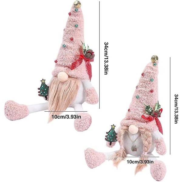 2stk Julenisser Pink Julenisse Plys Legetøj Dukke Dværg Alf Figur Jule Dekoration Pink Julenisser, Plys nisser
