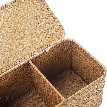 Seagrass Storage Basket with Rectangular Lids - Wicker Chest with Compartments