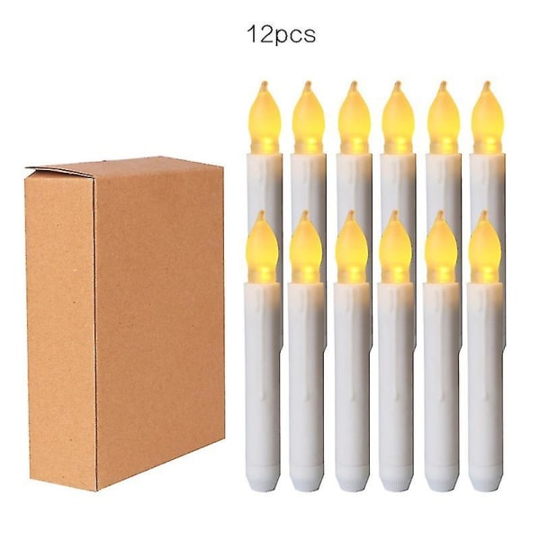 12 stk flammeløse elfenben taper stearinlys Flimrende Led Varme 3d Wick Light Vinduslys Ekte voks Jul Hjem Bryllup Dekor