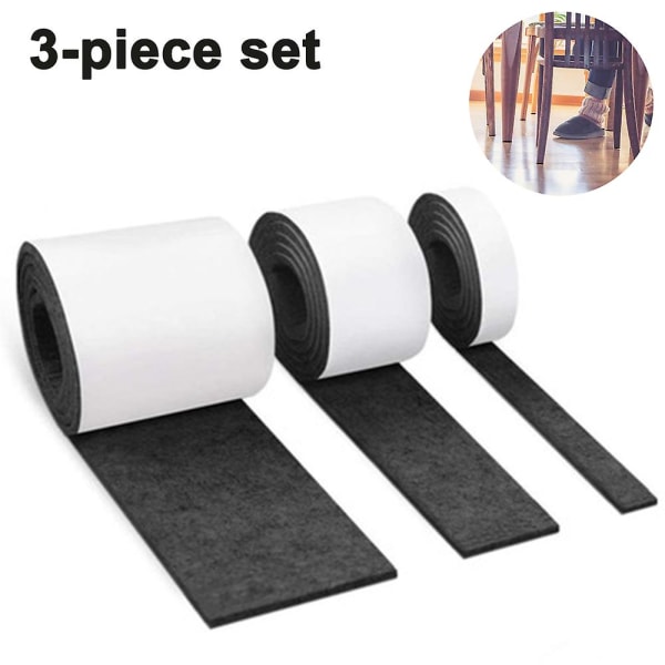 3 Ruller Selvklebende Filt for Møbler (100cm * 10cm + 100cm * 5cm + 100cm * 2cm) Klipp Enhver Form, Sterk Limende Glidemattebånd, For Stol Svart Black