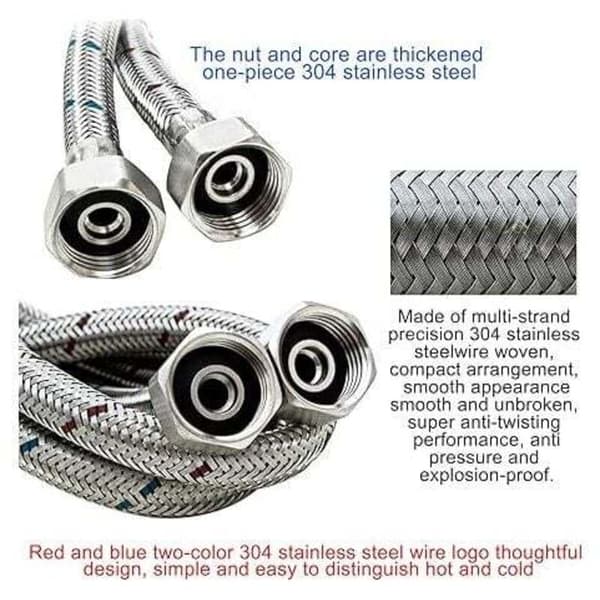 Connection hose G 3/8 DN6, 80 cm long, for water tap, compression thread flexible water pipe 2 rooms (1 pair)