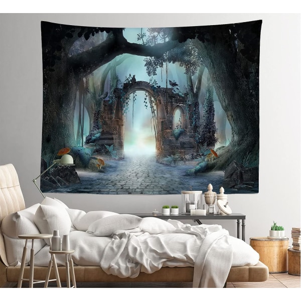 Fairytale Archway Tapestry Enchanted Forest Tapetti Seinäriippu Hazy Tumma Tunnelma Maisema Seinävaippa Seinätaide lapsille Ro